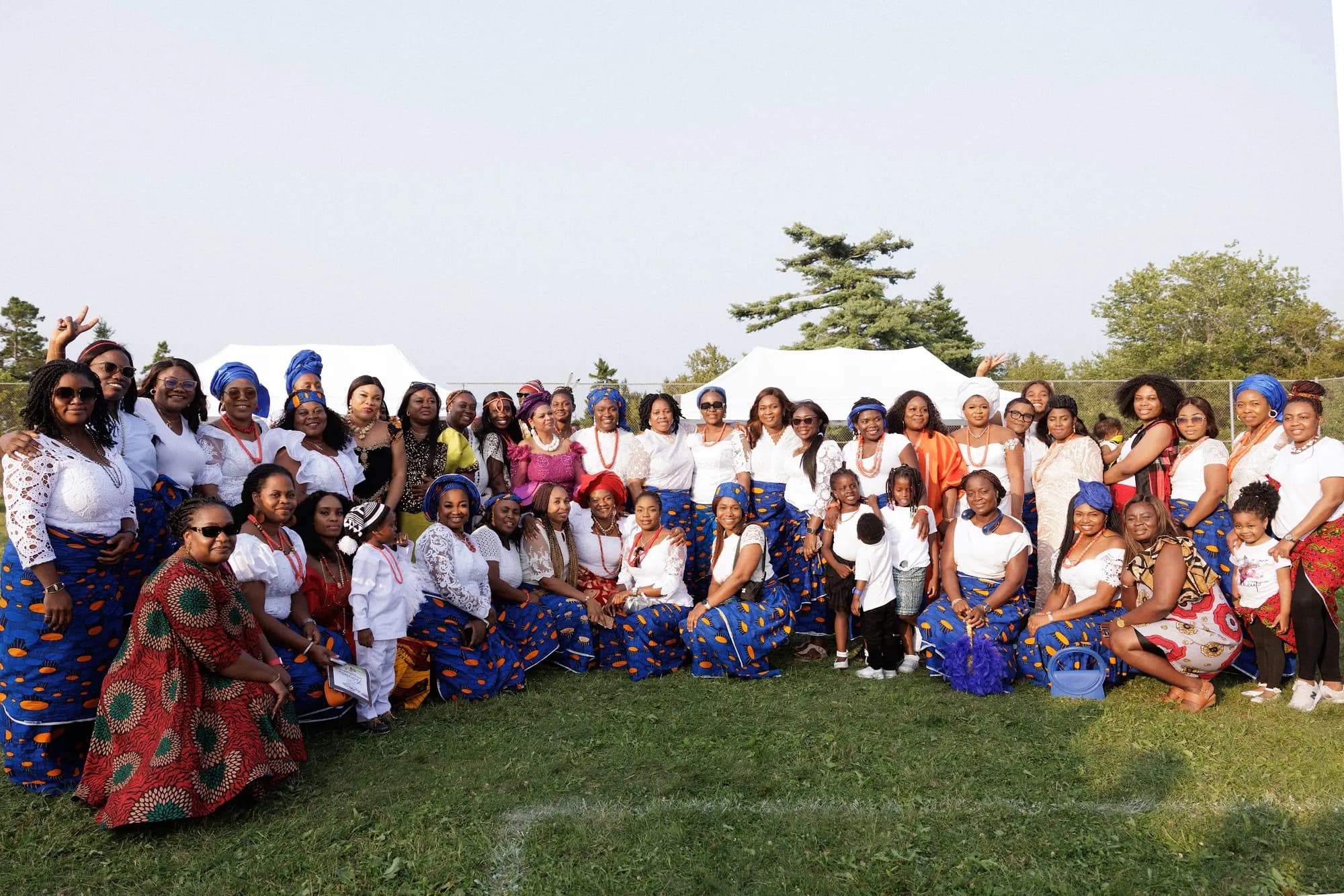 The NICANS women's group in blue wrappers at IRI-JI